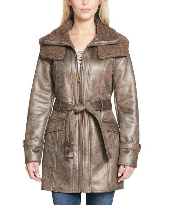 Duster Shearling Mid-Length Trench Coat