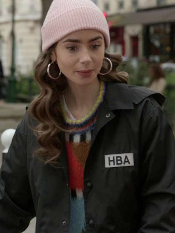 Emily In Paris HBA Logo Cropped Black Jacket
