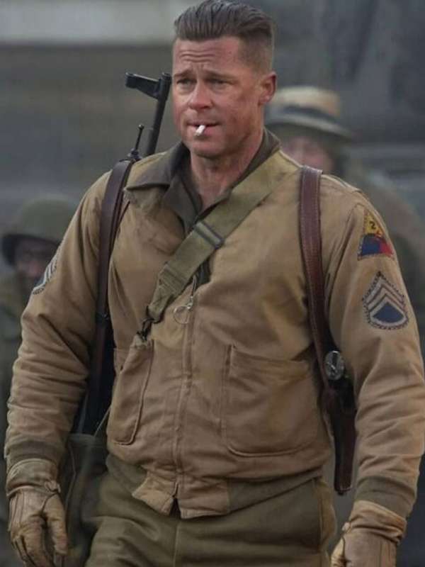 Brad Pitt Fury Khaki Cotton Jacket