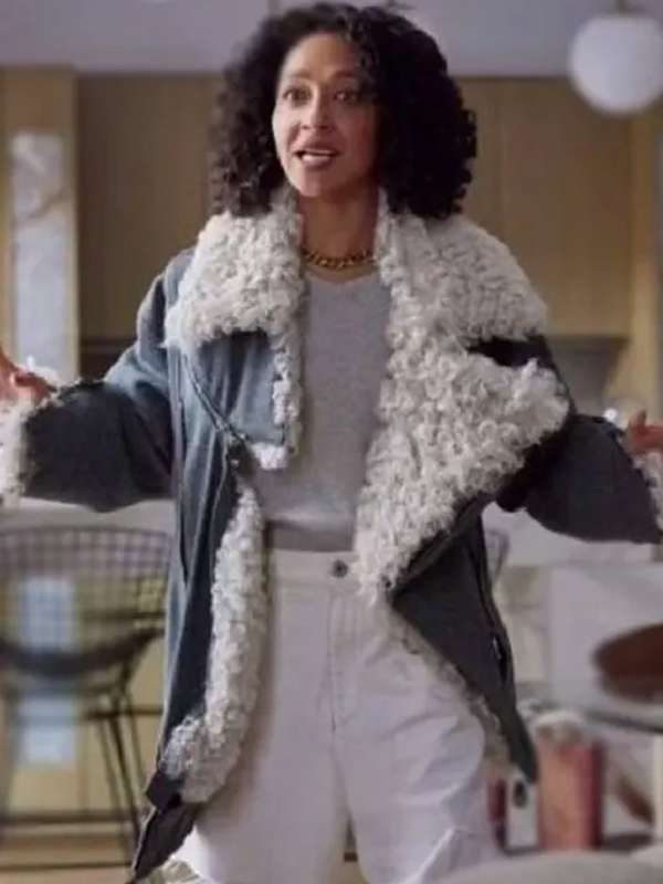 Ruth Negga Good Grief 2023 Black Shearling Jacket