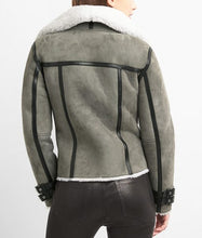 Grey Suede Leather Shearling Motorcycle Jacket