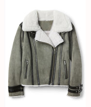 Grey Suede Leather Shearling Motorcycle Jacket