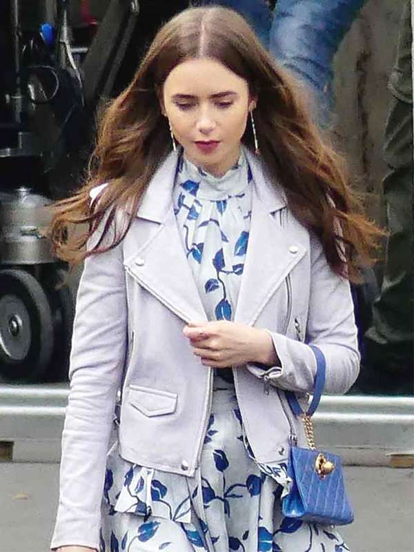 Lily Collins Emily in Paris Leather Jacket