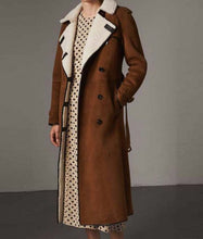 Womens Brown Suede Double Breasted Coat