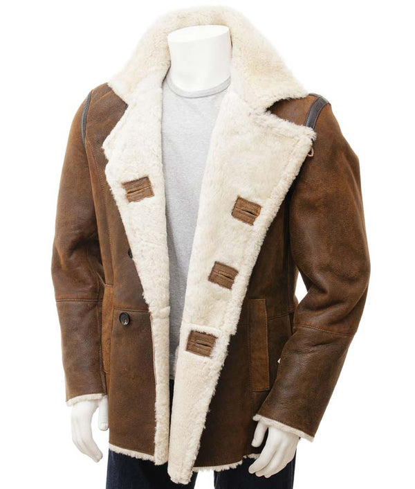 Mens Distressed Brown Double Breasted Coat