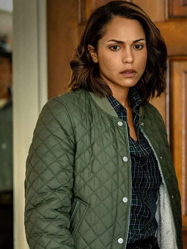Monica Raymund Hightown Green Quilted Bomber Jacket