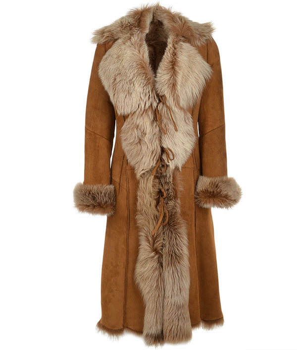 Novah Brown Suede Leather Fur Coat