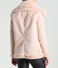 Womens Pink Leather Shearling Jacket