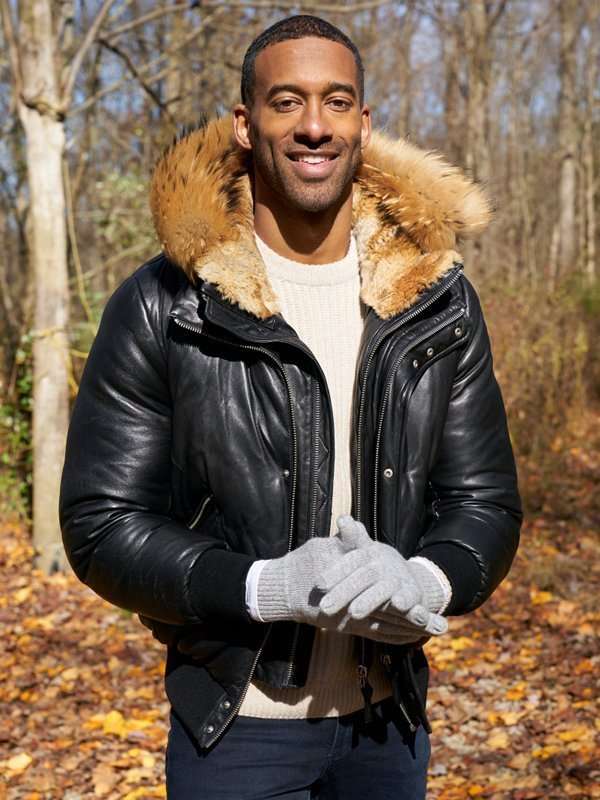 The Bachelor Matt James Black Leather Hooded Jacket