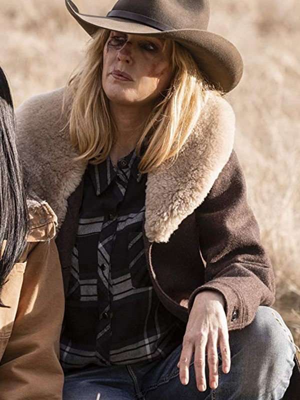 Yellowstone Kelly Reilly Shearling Wool Coat