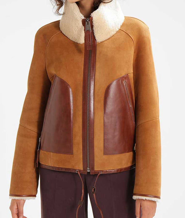 Womens Brown Suede Leather Detailed Jacket