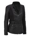Womens Casual Trench Style Belted Leather Jacket